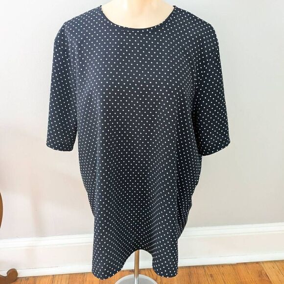Karen Scott Navy Polka Dot Scoop Neck Short Sleeve Top - Picture 2 of 4
